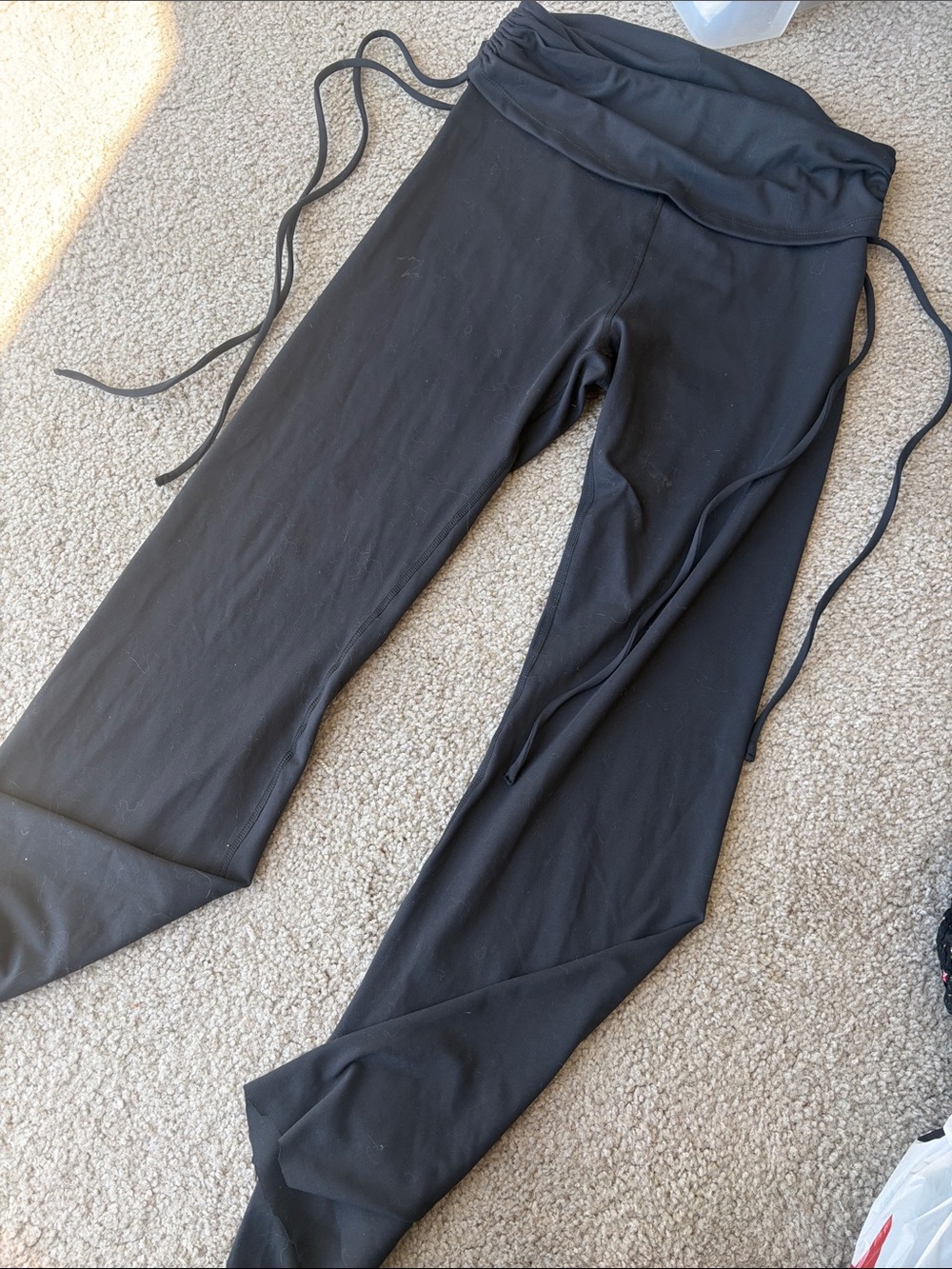 Fashion Nova Black Fold-Over Waist Drawstring Leggings